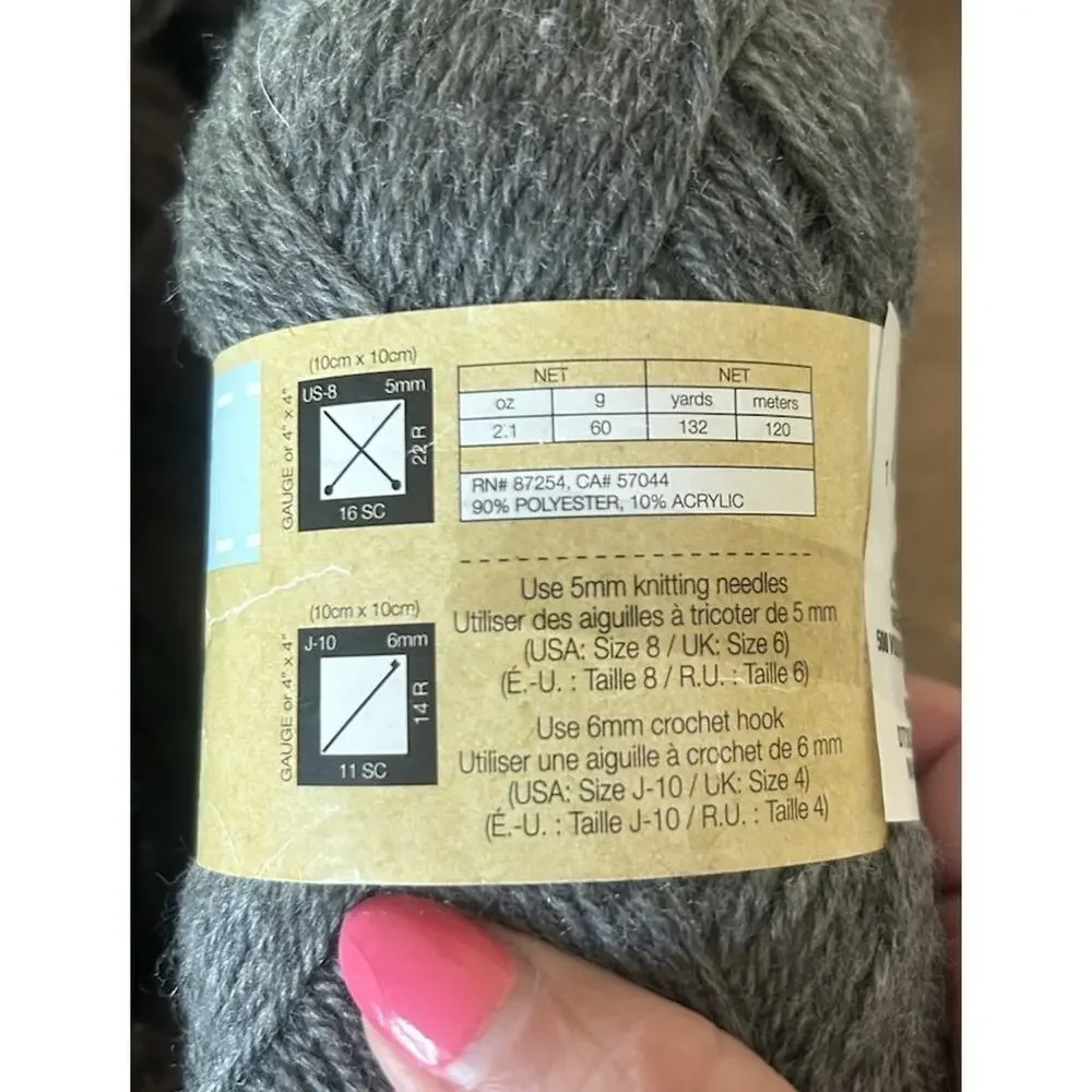 Mixed Lot Of Yarn 5 Skeins Acrylic Blend Gray Black Brown Medium Worsted Yarn